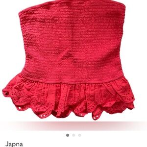 Japna Scarlet Smocked Eyelet Top